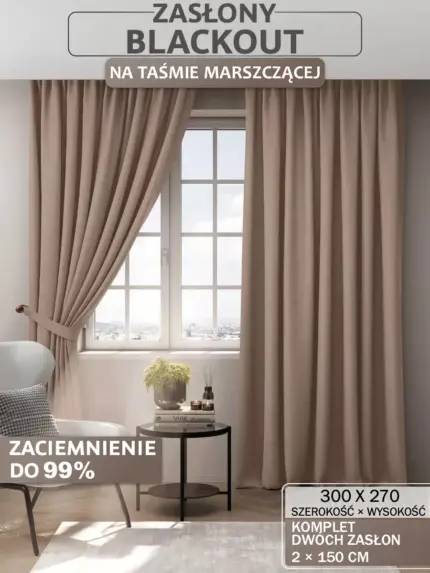 zasłony na taśmie beżowe