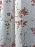 firanka lniana w kwiaty różowa