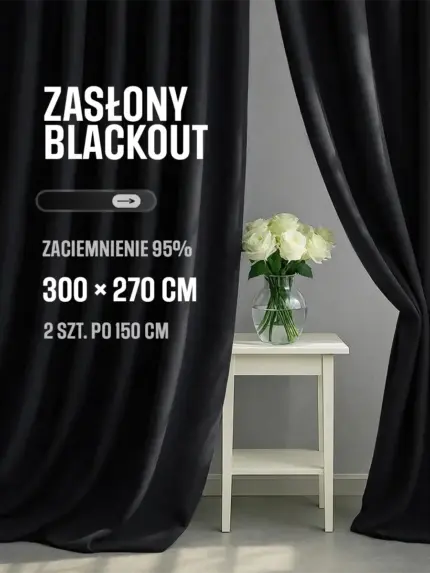 zasłony blackout czarne na taśmie