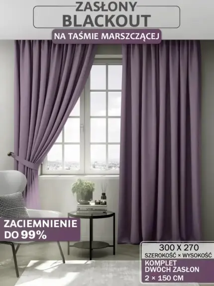 zasłony zaciemniające na taśmie liliowe