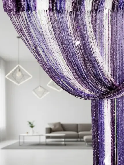 eleganckie firanki makarony do wnętrza tęczowe ze srebrną nitką