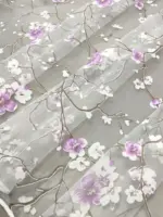 Firana z motywem Sakura liliowa do salonu i pokoju