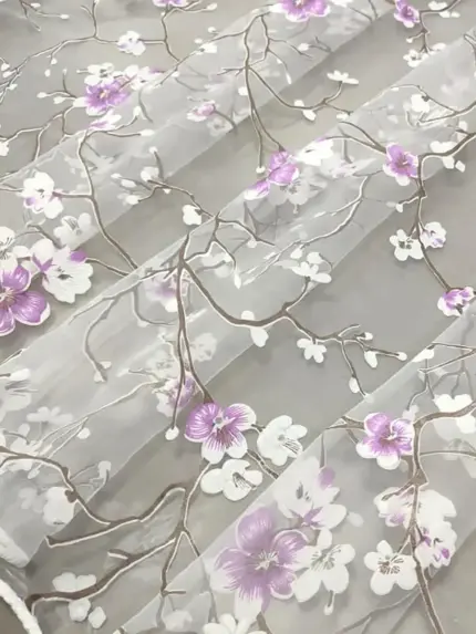 Firana z motywem Sakura liliowa do salonu i pokoju