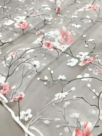 Firana Sakura różowo-koralowa do salonu i pokoju