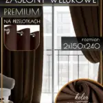Czekoladowe zasłony welurowe na przelotkach 2x150x240 cm